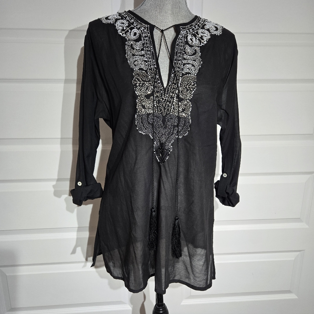 Elegant Black Embroidered Women's Tunic